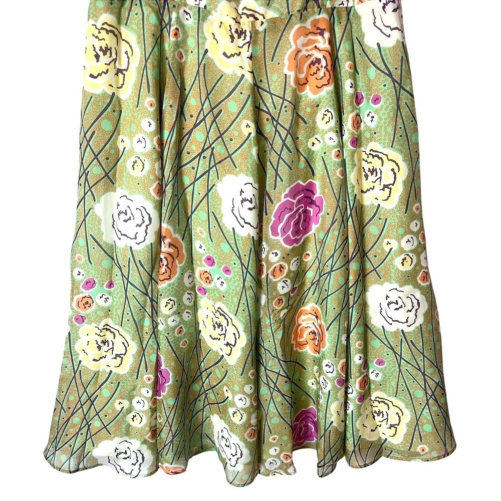 Girls from Savoy Anthropologie Green Floral Silk Fit and Flare Dress Size 8 - Picture 4 of 8